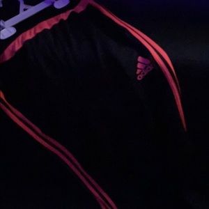 Pink striped adidas pants